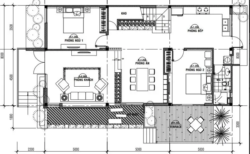 Bản vẽ nhà 2 tầng 7x12m chi phí thi công 1.8 tỷ