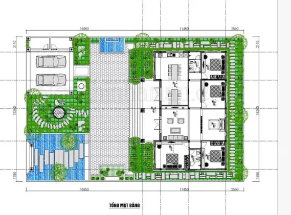 Bản vẽ nhà vườn 1 tầng 4 phòng ngủ khoa học nhất hiện nay