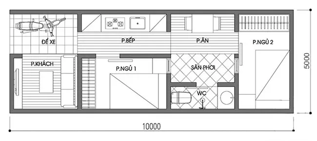 Bí kíp thiết kế nhà cấp 4 5×10 có 2 phòng ngủ đẹp tiện nghi