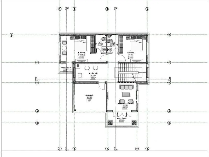 Căn biệt thự 2 tầng 4 phòng ngủ mái thái với kinh phí khoảng 1.5 tỷ