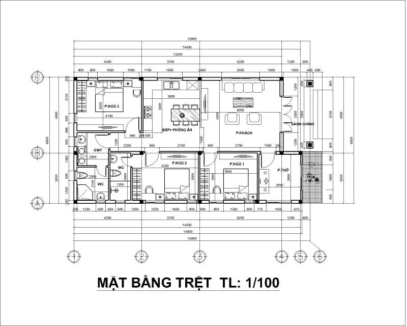 Chọn lọc các bản vẽ thiết kế nhà 1 tầng 8x15m đẹp tiện nghi