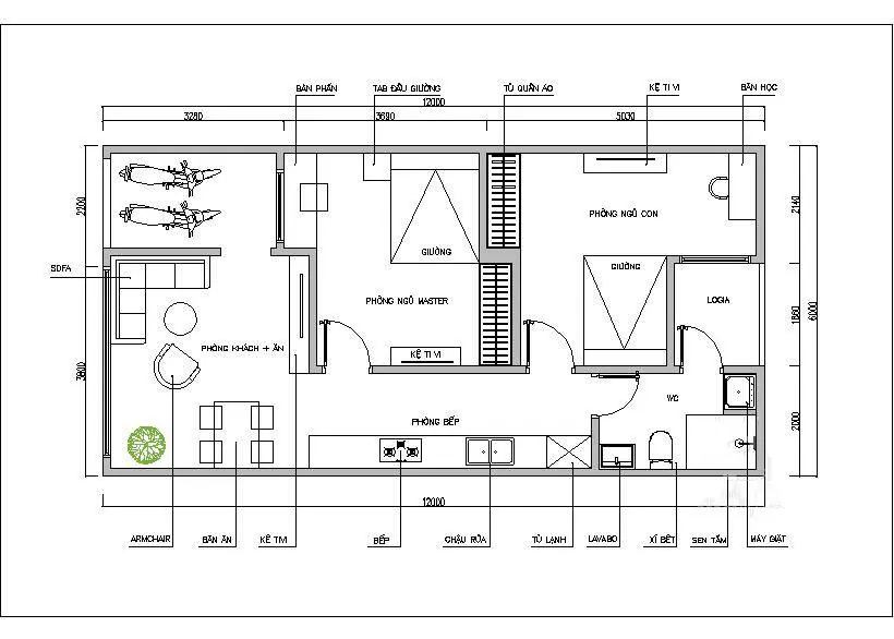 Gợi ý cách bố trí công năng cho thiết kế nhà ống 1 tầng 6x12m