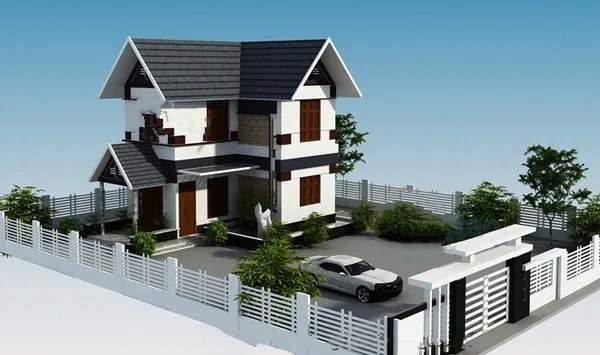 Hồ sơ bản vẽ nhà chữ l 2 tầng đẹp 100m2