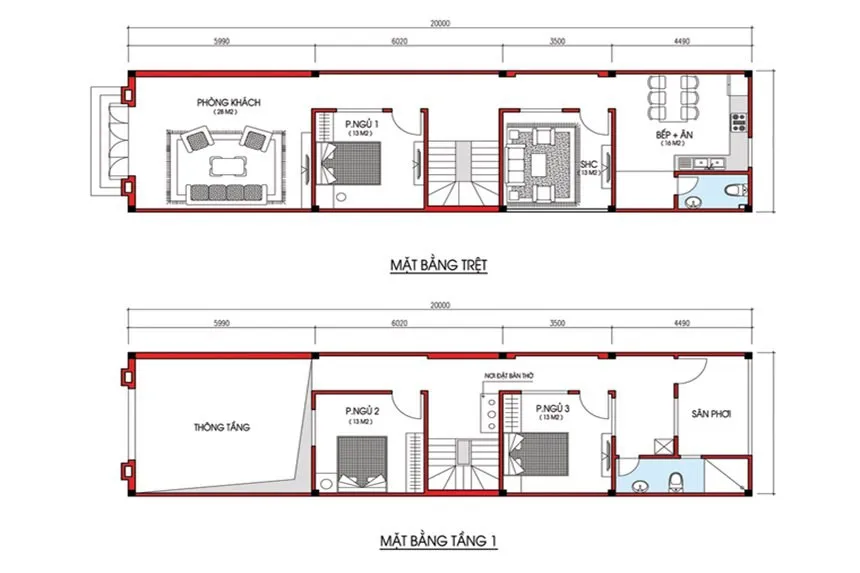 Mẫu Bản vẽ nhà 2 tầng 4×20 tối ưu hóa công năng nhất hiện nay