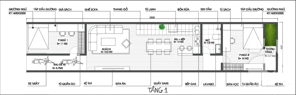 Mẫu Bản vẽ nhà 2 tầng 4×20 tối ưu hóa công năng nhất hiện nay