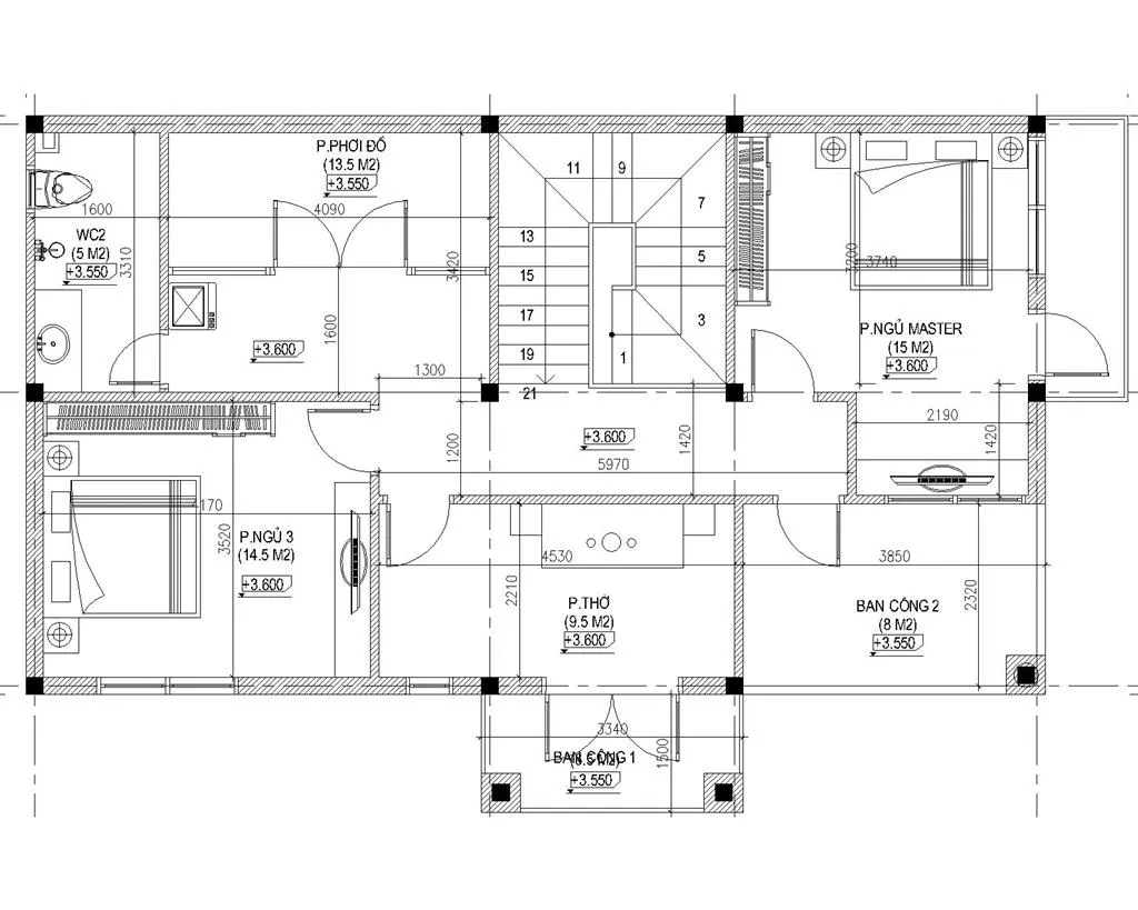 Mẫu biệt thự 2 tầng 2 mặt tiền mái thái 4 phòng ngủ