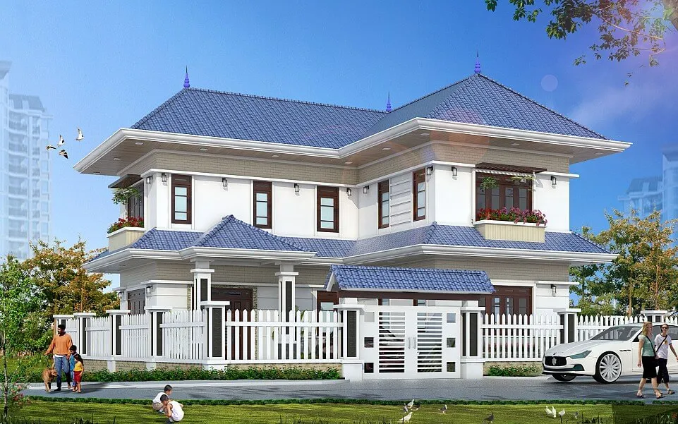 Mẫu biệt thự 2 tầng mái thái 200m2 4 phòng ngủ tại Hưng Yên