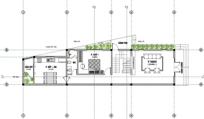 Mẫu nhà 3 tầng 2 mặt tiền hiện đại 5 phòng ngủ 1 phòng thờ