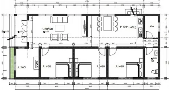 Mẫu nhà cấp 4 3 phòng ngủ 1 phòng thờ đầy đủ tiện nghi ở Vĩnh Phúc