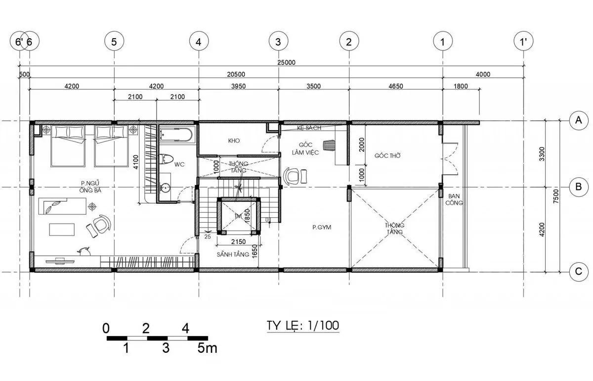 Mẫu nhà phố 3 tầng 4 phòng ngủ mặt tiền 7,5m