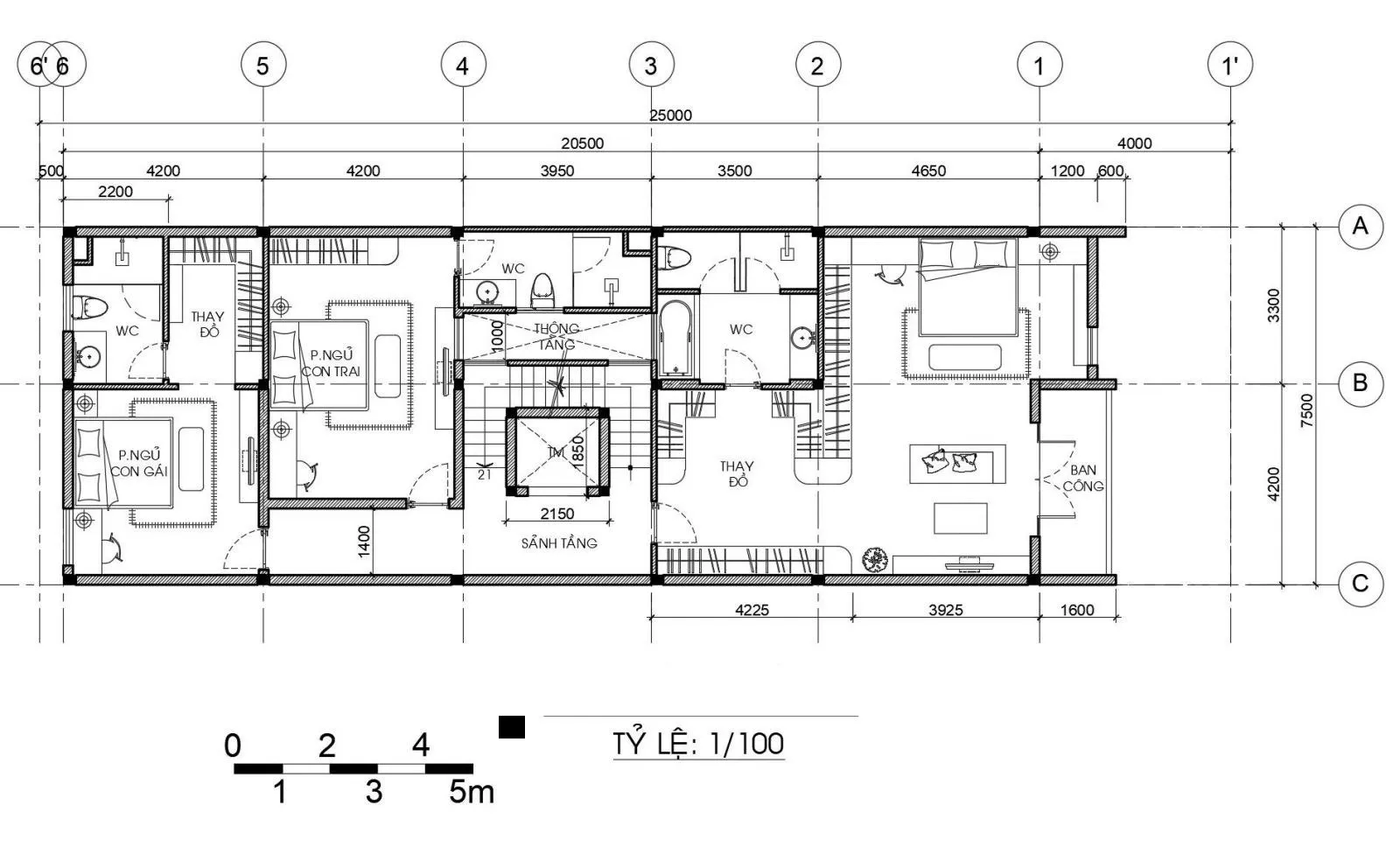 Mẫu nhà phố 3 tầng 4 phòng ngủ mặt tiền 7,5m