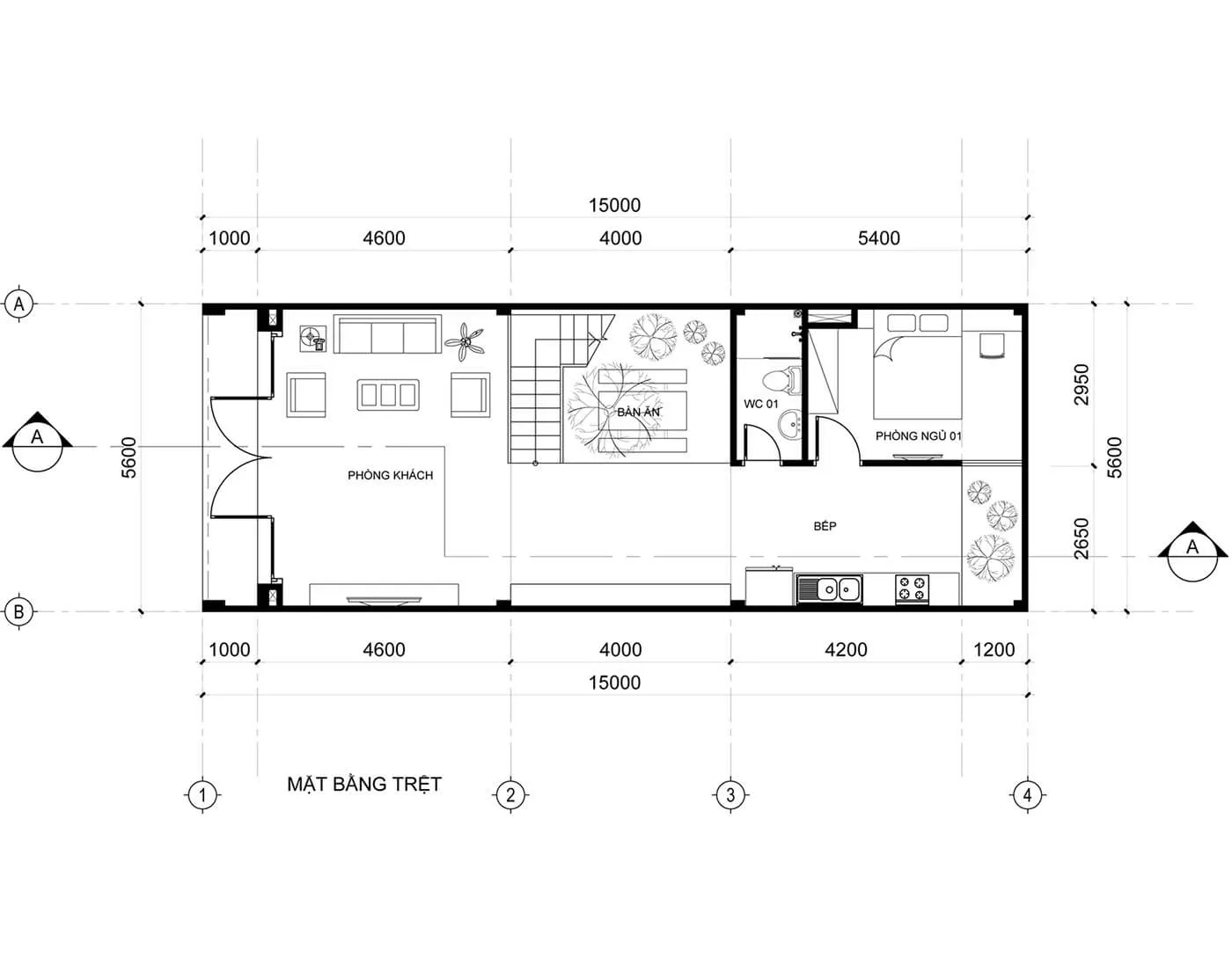 Mẫu nhà phố 3 tầng 5×20 có sân thượng