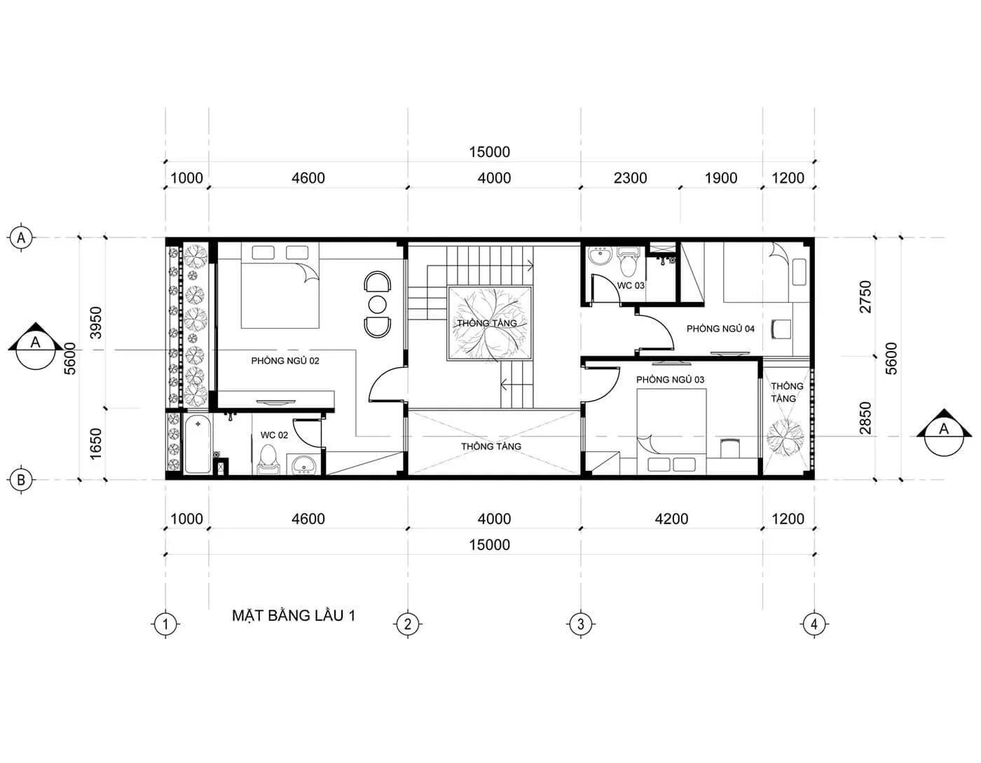 Mẫu nhà phố 3 tầng 5×20 có sân thượng