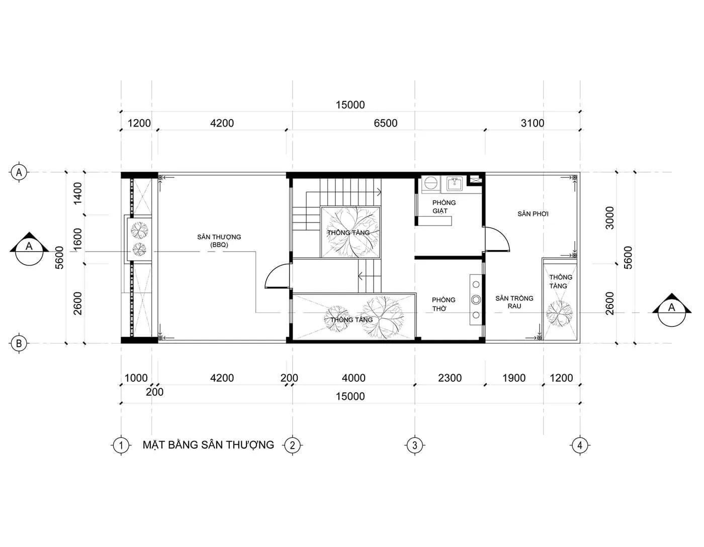 Mẫu nhà phố 3 tầng 5×20 có sân thượng