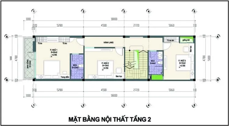 Mẫu thiết kế nhà ống 3 tầng 5x18m 4 phòng ngủ hiện đại