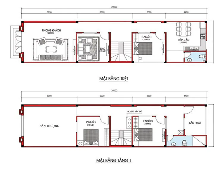 Những mẫu bản vẽ nhà ống 2 tầng tiện nghi, hiện đại