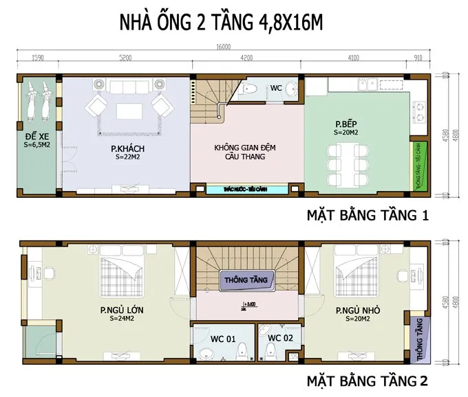 Những mẫu bản vẽ nhà ống 2 tầng tiện nghi, hiện đại