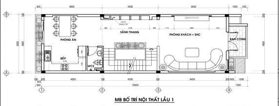 Thiết kế kiến trúc nhà ống 2 tầng hiện đại mặt tiền 4,5m tại Thanh Hoá