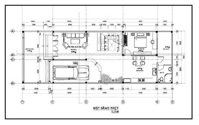 Thiết kế mẫu nhà 1 trệt 1 lầu 7×20 mái bằng hiện đại