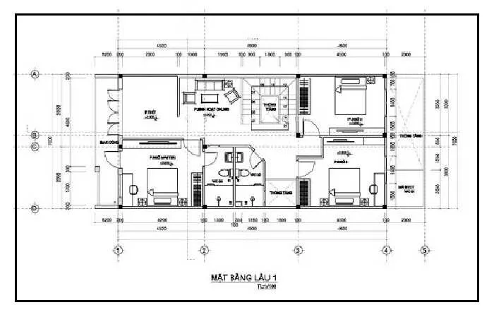 Thiết kế mẫu nhà 1 trệt 1 lầu 7×20 mái bằng hiện đại