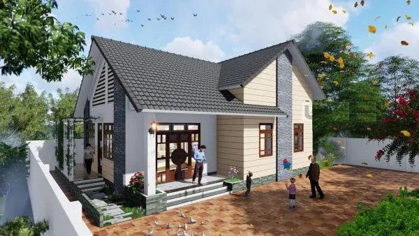 Thiết kế nhà cấp 4 mái thái có gác lửng 100m2