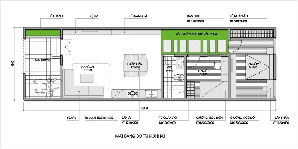 Thiết kế nhà ống 1 tầng 60m2 siêu đẹp và siêu rẻ tại Vĩnh Phúc