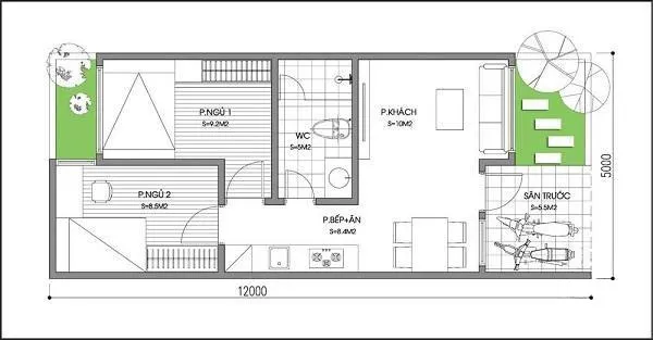 Thiết kế nhà ống 2 tầng 4 phòng ngủ mái thái bắt mắt 5x18m tại Hải Phòng