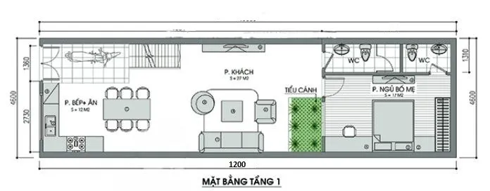 Tư vấn thiết kế nhà cấp 4 có gác lửng 5×15 kinh phí 600 triệu