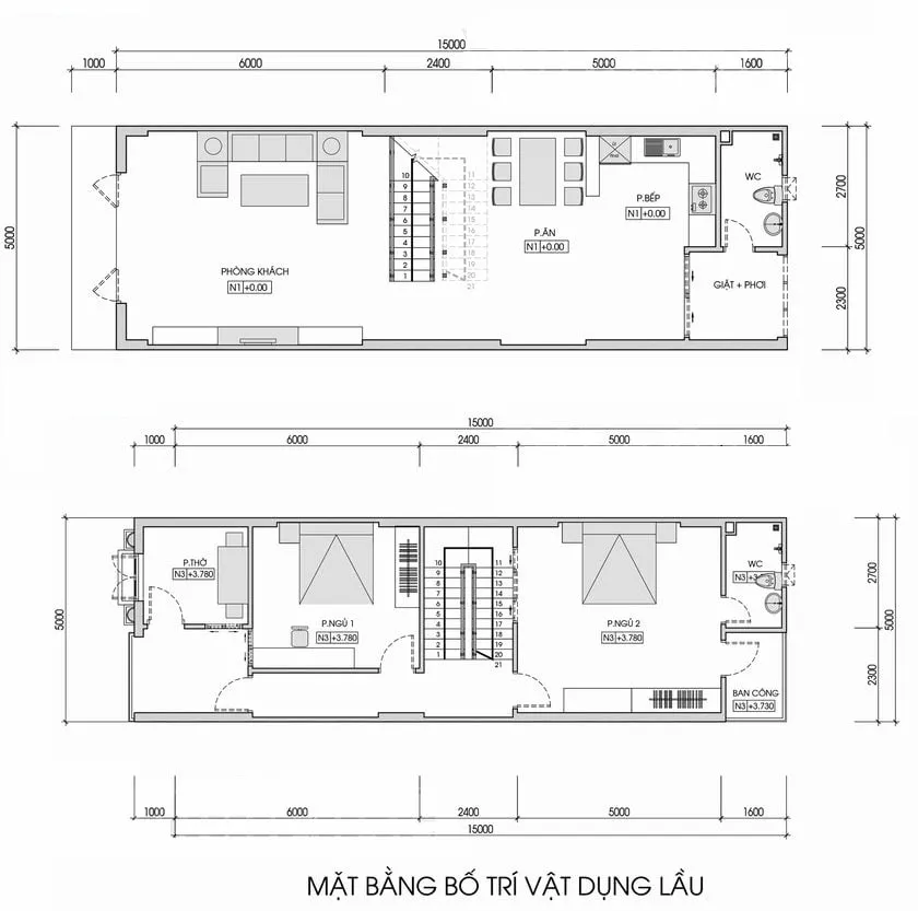 Tư vấn thiết kế nhà ống 2 tầng lệch hiện đại tại Vĩnh Phúc