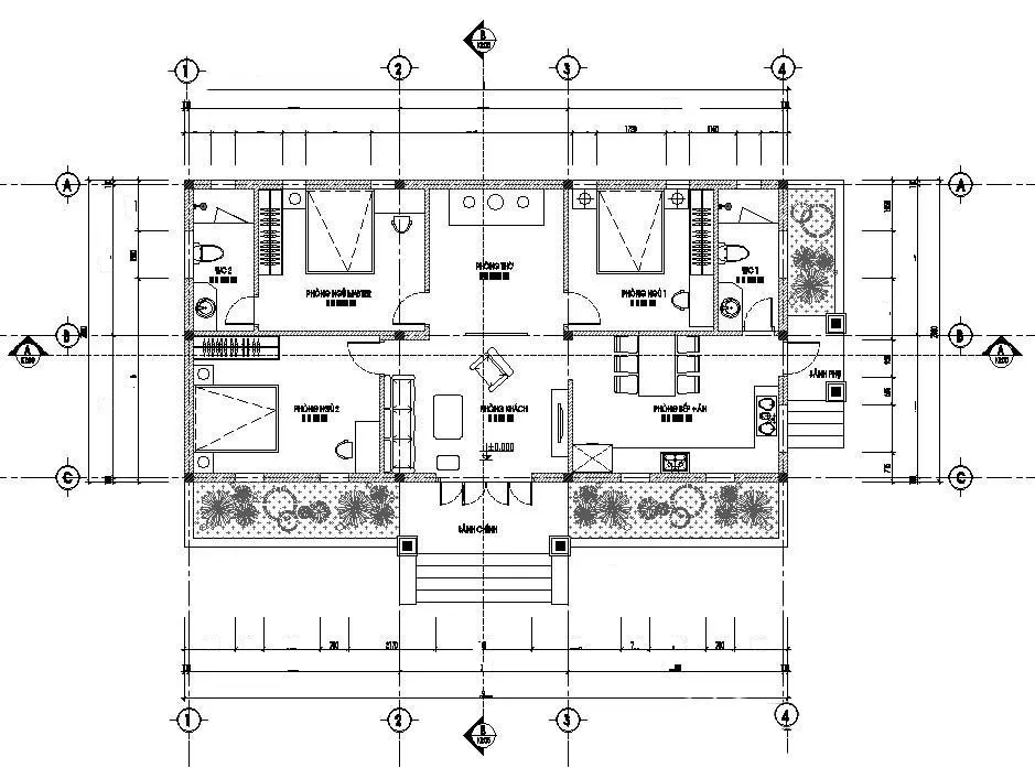 3 bản vẽ mặt bằng biệt thự 1 tầng 3 phòng ngủ được yêu thích nhất