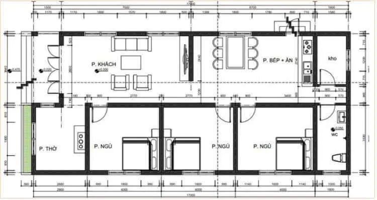 3 bản vẽ nhà ống 1 tầng 3 phòng ngủ tiện ích cho mọi gia đình