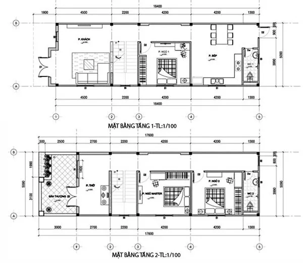 5 mẫu nhà ống 2 tầng 3 phòng ngủ 1 phòng thờ đa dạng trong thiết kế