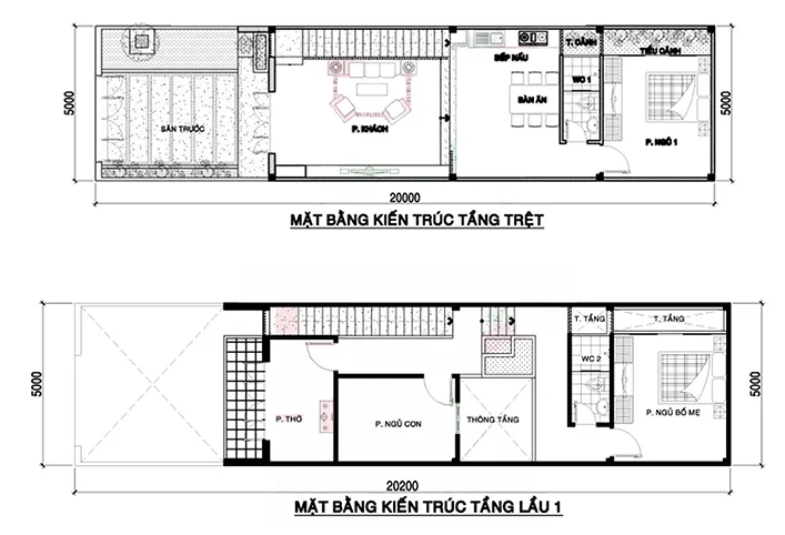 Ấn tượng mẫu nhà ống 2 tầng có giếng trời với tiểu cảnh xanh mướt