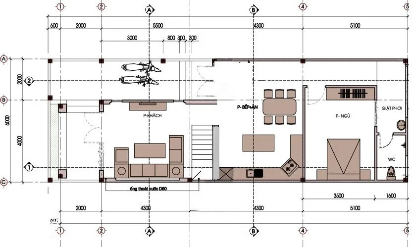 Bản vẽ nhà cấp 4 có gác lửng đẹp 3 phòng ngủ kinh phí 380 triệu