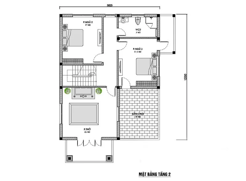 Bản vẽ thiết kế nhà 2 tầng ở nông thôn mái thái 4 phòng ngủ đẹp