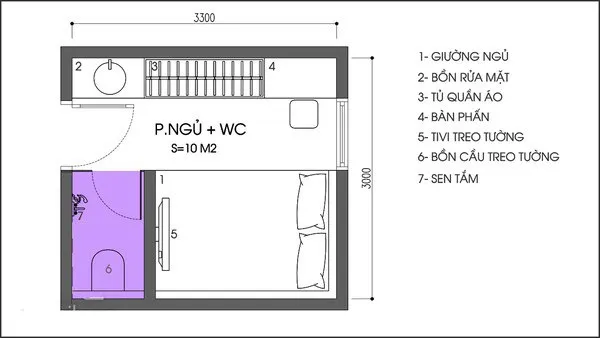 Bản vẽ thiết kế phòng ngủ nhỏ 10m2 có tính ứng dụng cao