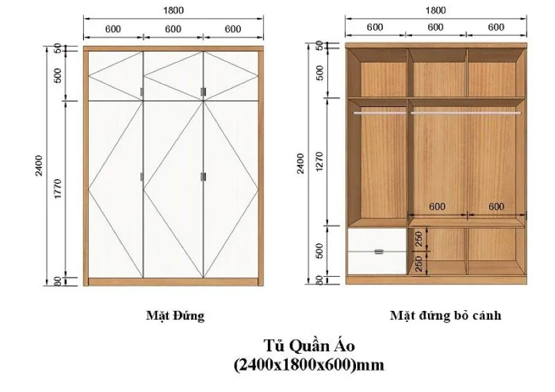 Bật mí các loại bản vẽ tủ quần áo đẹp tiện nghi hết cỡ