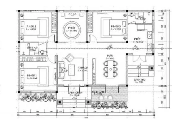 Các mẫu nhà cấp 4 3 phòng ngủ 1 phòng thờ đầy tiện nghi