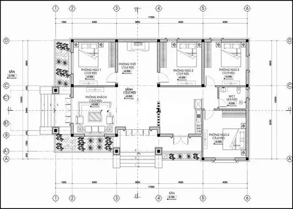 Đẹp hút hồn mẫu nhà cấp 4 có 4 phòng ngủ 1 phòng thờ