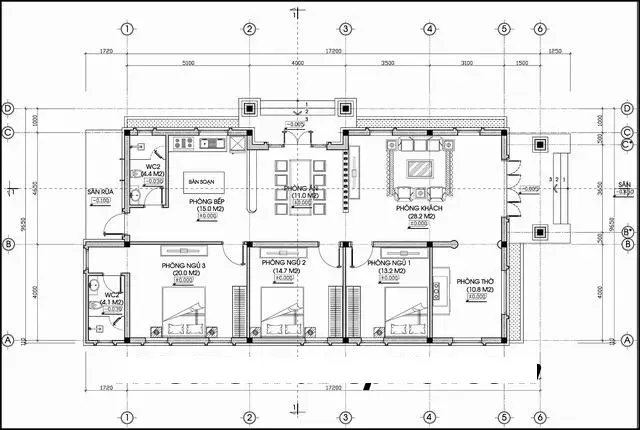 Gợi ý mặt bằng công năng nhà 3 phòng ngủ 1 tầng theo phong thủy