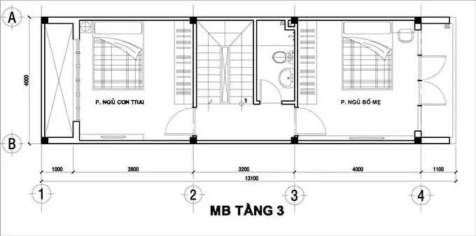 Gợi ý thiết kế mẫu nhà 3 tầng 1 tum full bản vẽ