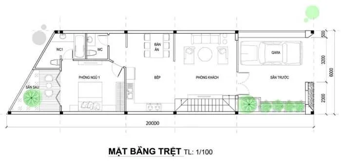 Mẫu nhà 2 tầng 3 phòng ngủ 6×20 đẹp và tiện nghi cho mọi gia đình