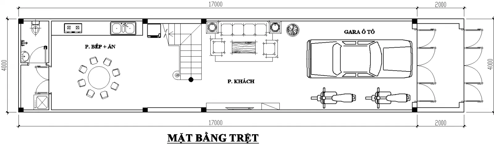 Mẫu nhà 2 tầng 4x17m có gara ô tô, đầy đủ tiện nghi