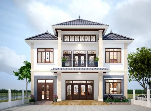 Mẫu nhà 2 tầng mái thái nông thôn 110m2 4 phòng ngủ