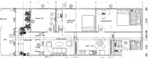 Mẫu nhà cấp 4 2 phòng ngủ 1 phòng thờ hiện đại