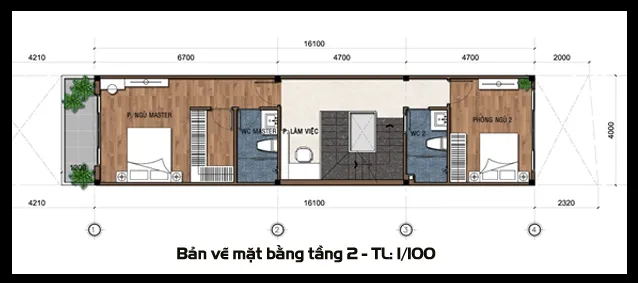 Mẫu nhà ống 2 tầng 1 tum 3 phòng ngủ hai mặt tiền đẹp