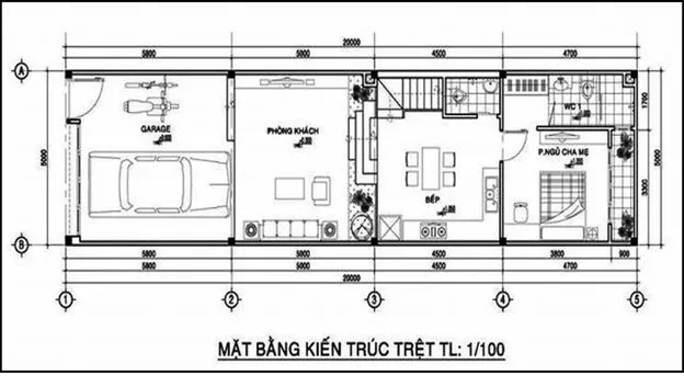 Mẫu nhà ống 2 tầng mặt tiền 5.5 * 17 3 phòng ngủ