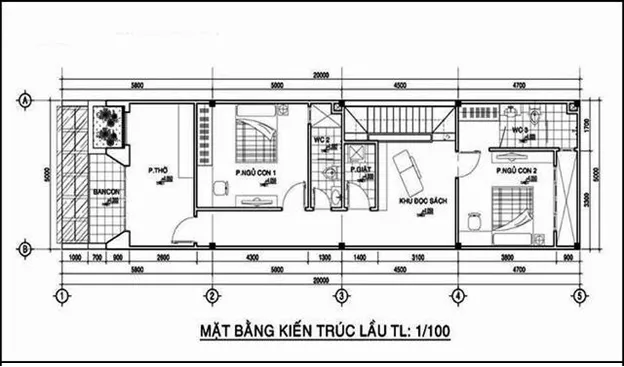 Mẫu nhà ống 2 tầng mặt tiền 5.5 * 17 3 phòng ngủ