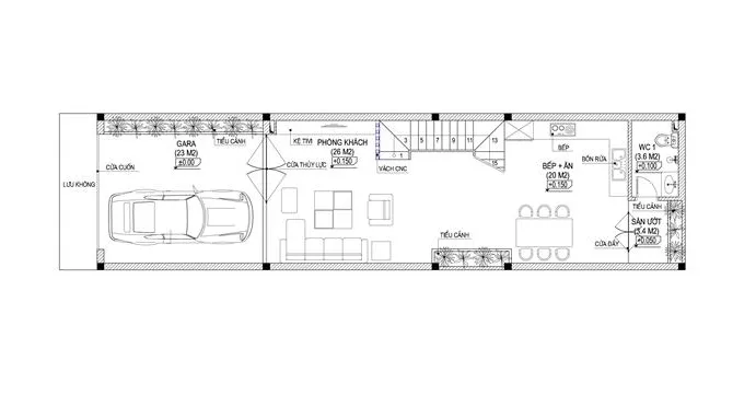 Mẫu nhà ống 3 tầng mặt tiền 4.5 m với không gian xanh đẹp mắt