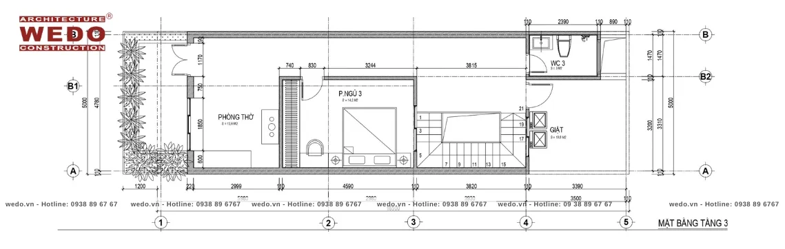 Mẫu nhà ống 3 tầng mặt tiền thoáng mát không cần có ban công